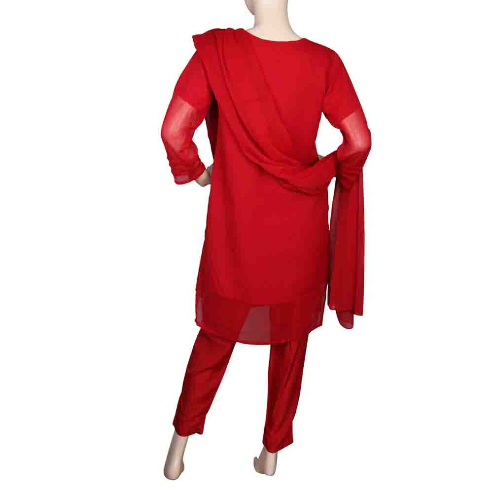 Women's Fancy Embroidered 3 Piece Suit - Red, Women, Shalwar Suits, Chase Value, Chase Value