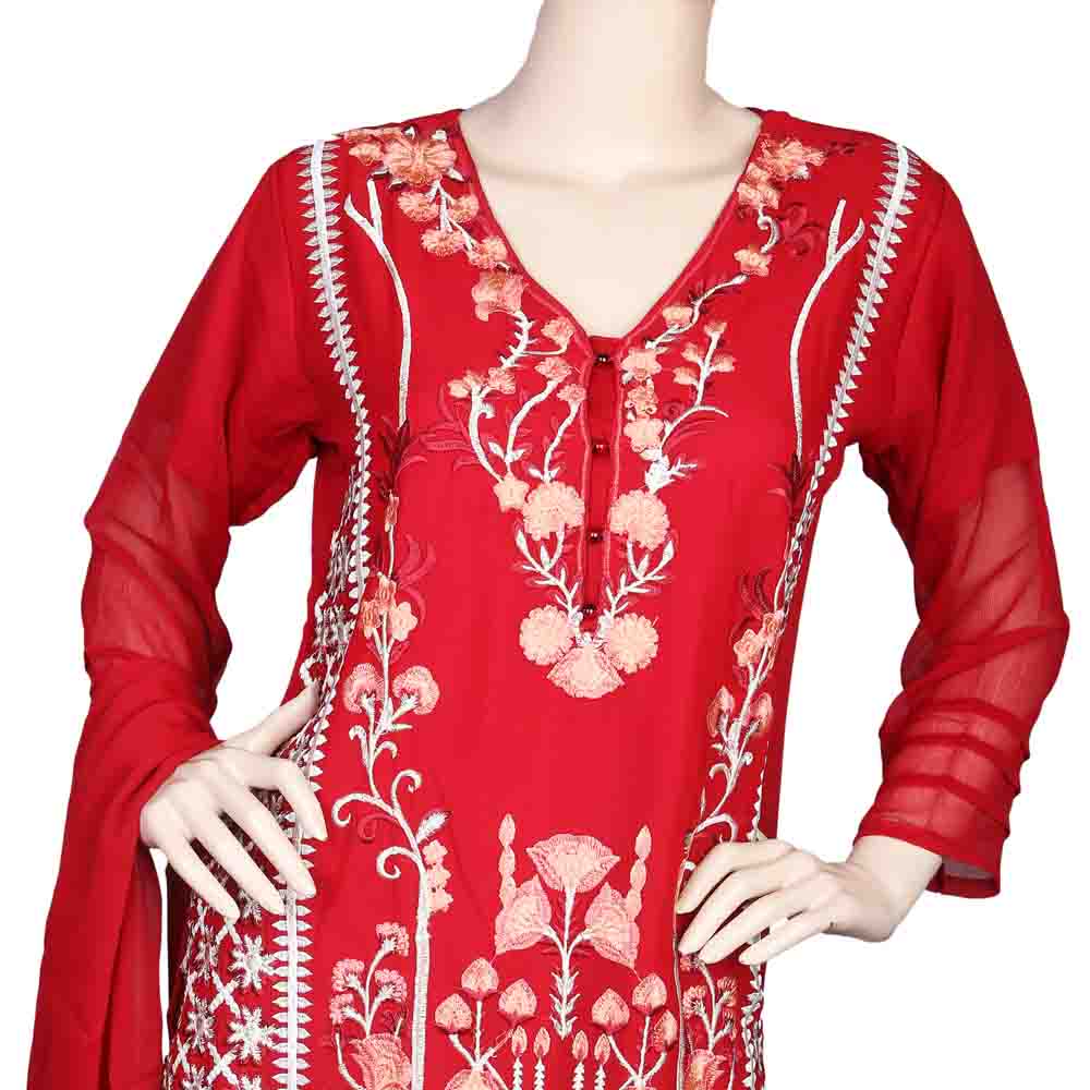 Women's Fancy Embroidered 3 Piece Suit - Red, Women, Shalwar Suits, Chase Value, Chase Value