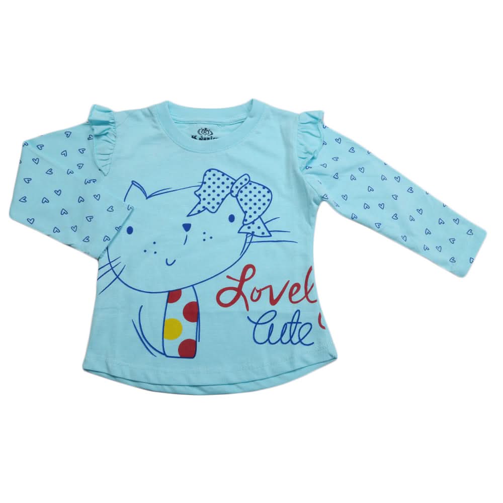 Girls Full Sleeves Jersey T-Shirt - Light Blue, Kids, Girls T-Shirts, Chase Value, Chase Value