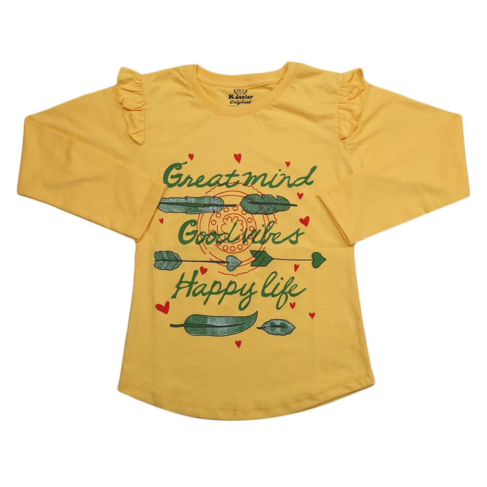 Girls Full Sleeves Jersey T-Shirt - Yellow, Kids, Girls T-Shirts, Chase Value, Chase Value