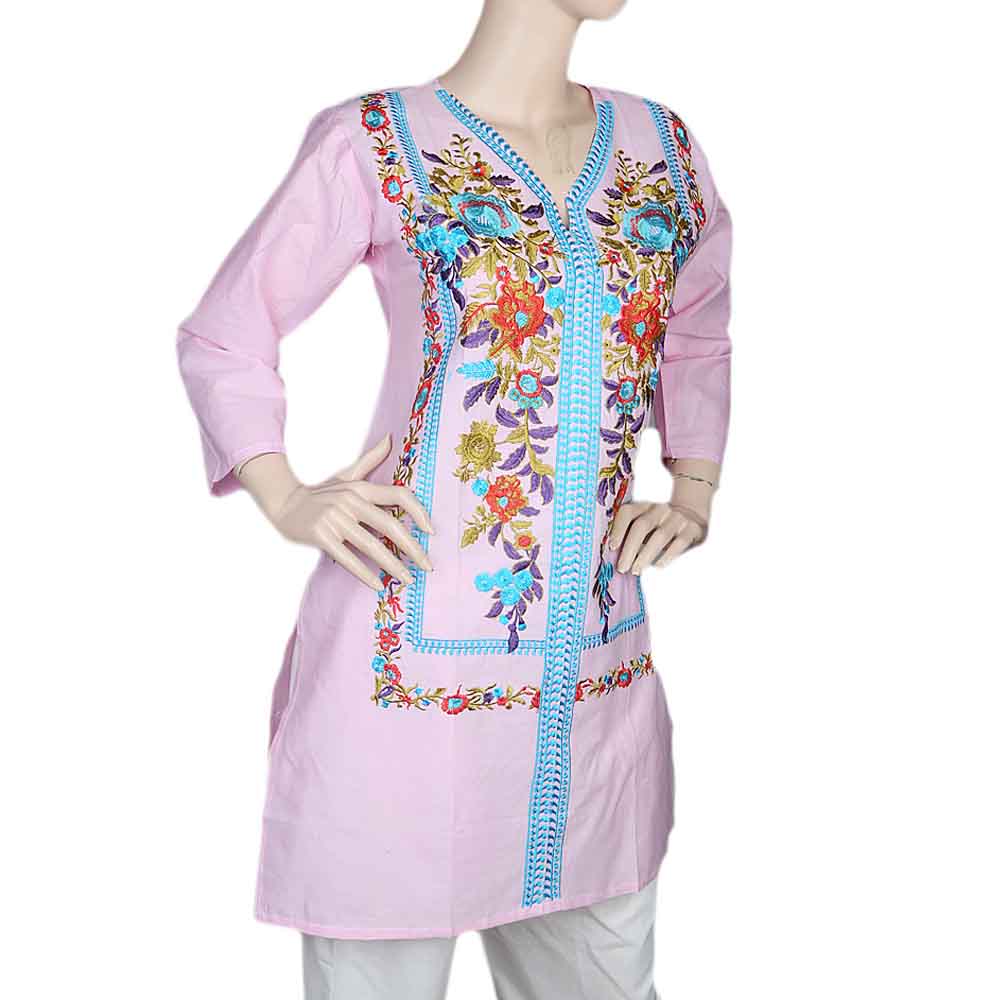 Women's Embroidered Kurti - Pink, Women, Ready Kurtis, Chase Value, Chase Value