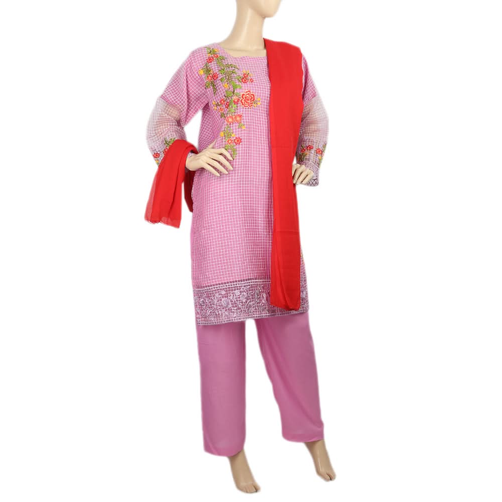 Women's Organza Fancy  3 Pcs Suit - Pink, Women, Shalwar Suits, Chase Value, Chase Value
