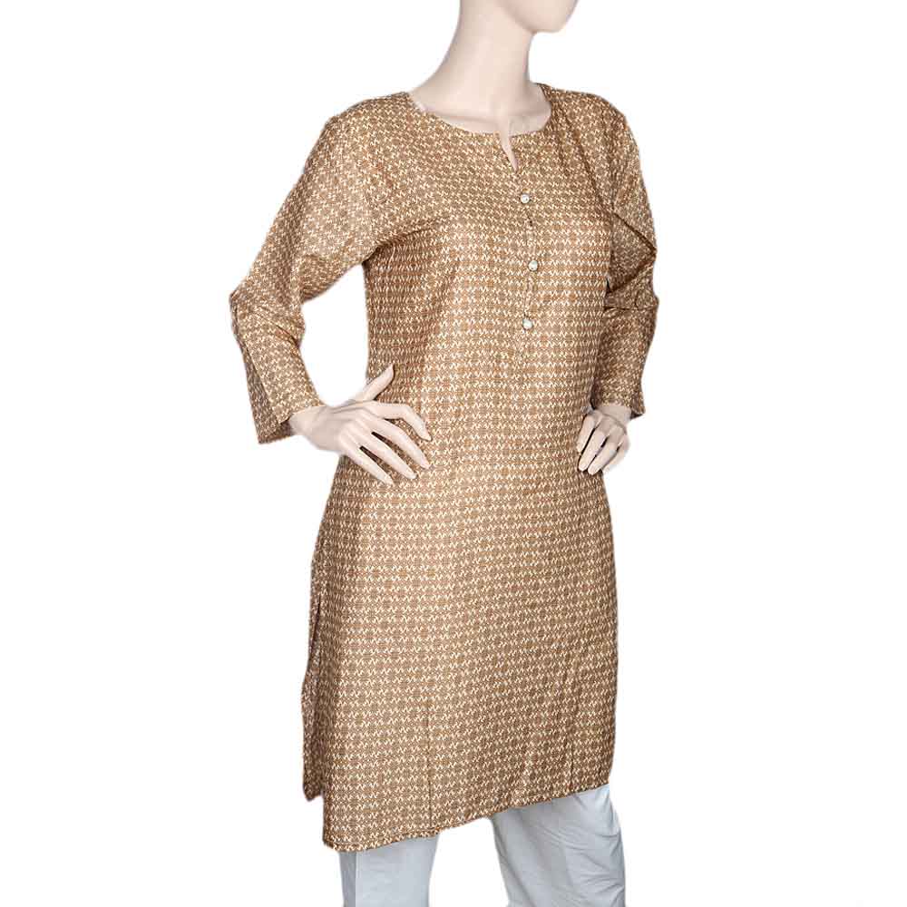 Women's Printed Kurti - Light Brown, Women, Ready Kurtis, Chase Value, Chase Value