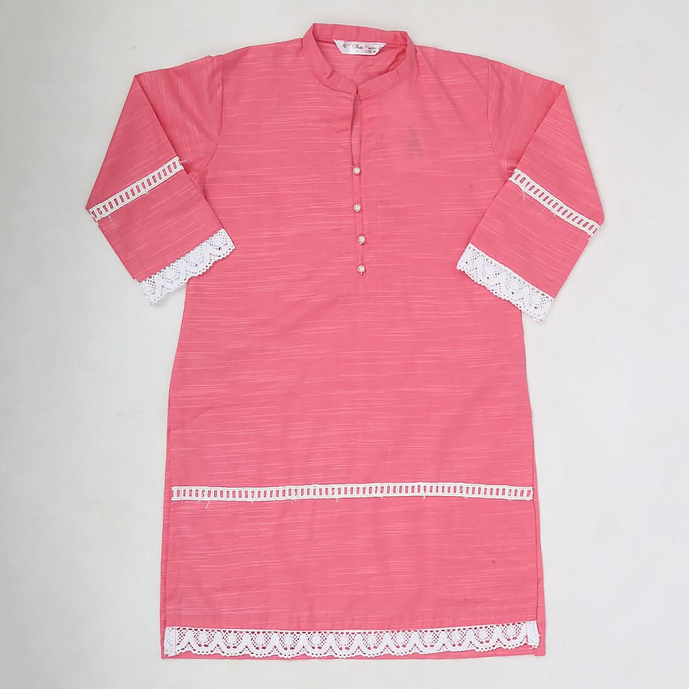 Girls Lace Khaddar Kurti - Pink, Kids, Girls Kurti, Chase Value, Chase Value
