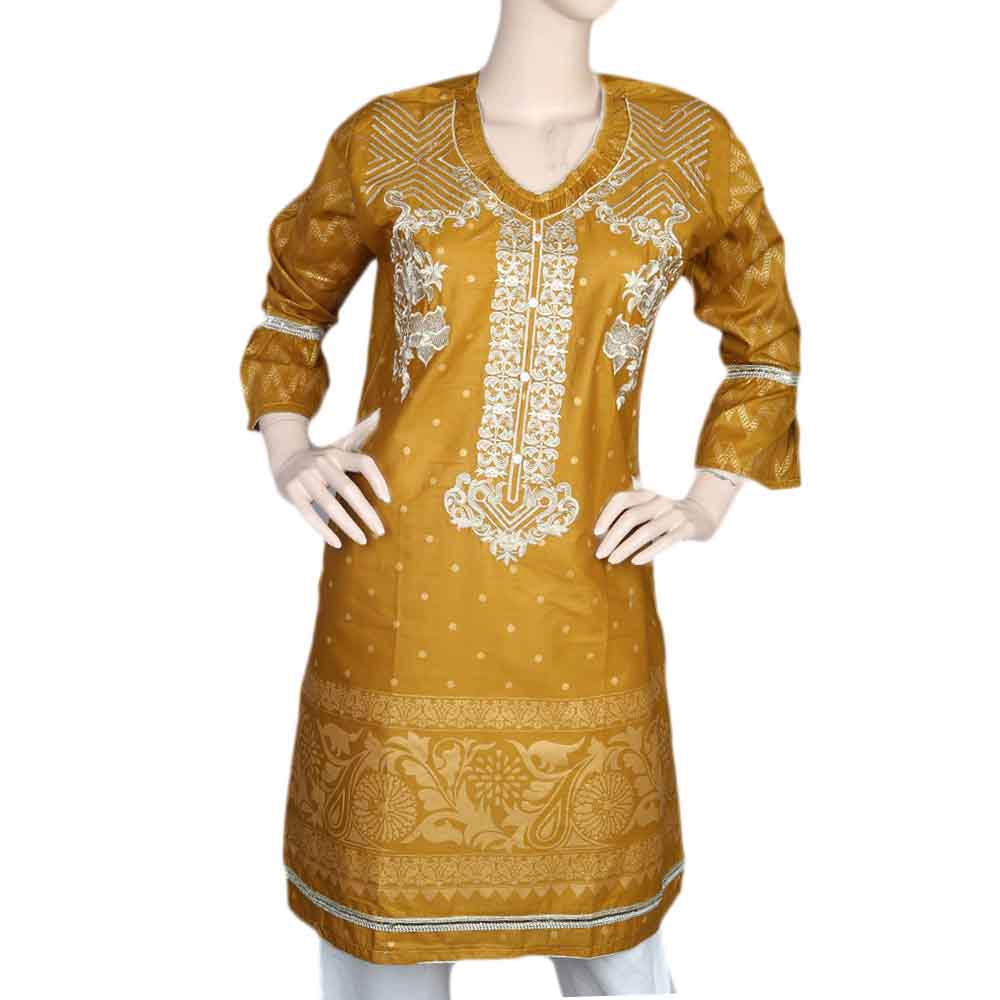 Women's Embroidered Kurti - Mustard, Women, Ready Kurtis, Chase Value, Chase Value