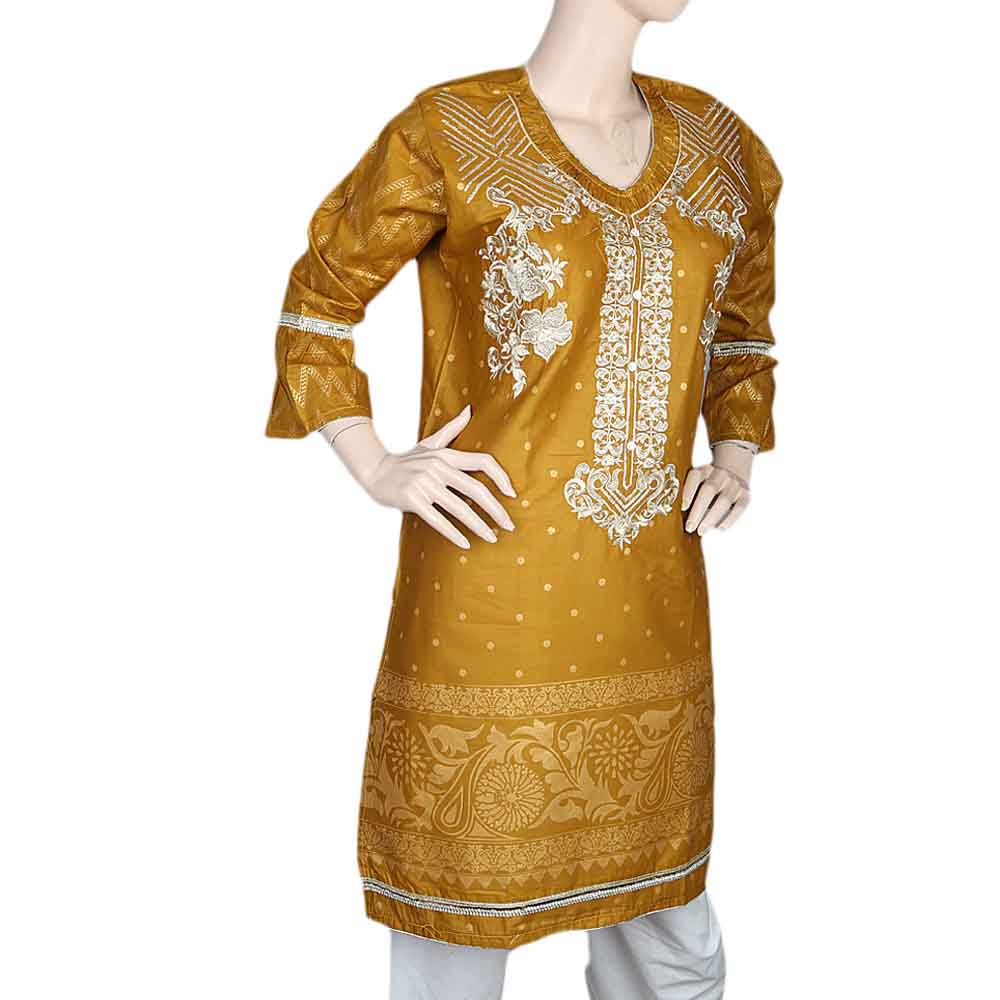 Women's Embroidered Kurti - Mustard, Women, Ready Kurtis, Chase Value, Chase Value