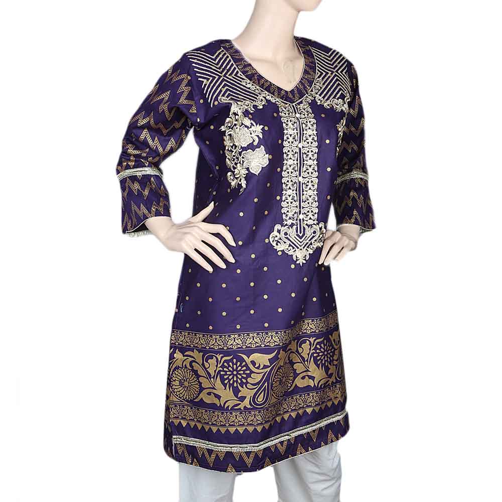 Women's Embroidered Kurti - Dark Purple, Women, Ready Kurtis, Chase Value, Chase Value