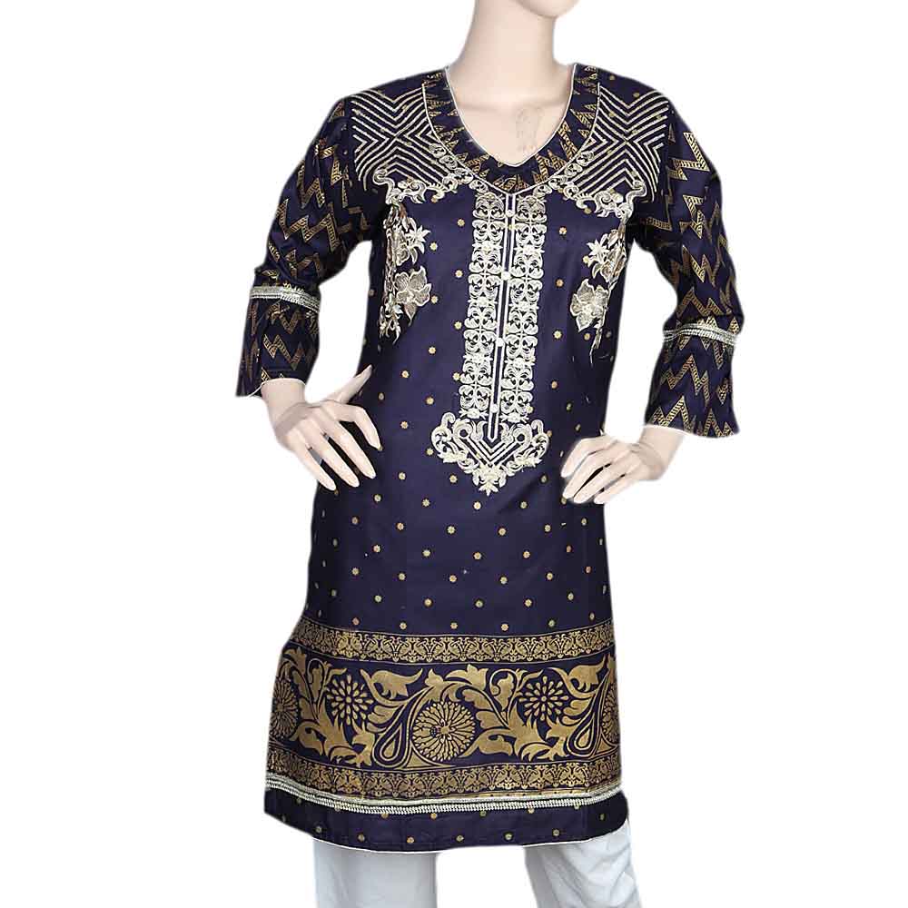 Women's Embroidered Kurti - Navy Blue, Women, Ready Kurtis, Chase Value, Chase Value