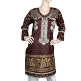 Women's Embroidered Kurti - Dark Brown, Women, Ready Kurtis, Chase Value, Chase Value