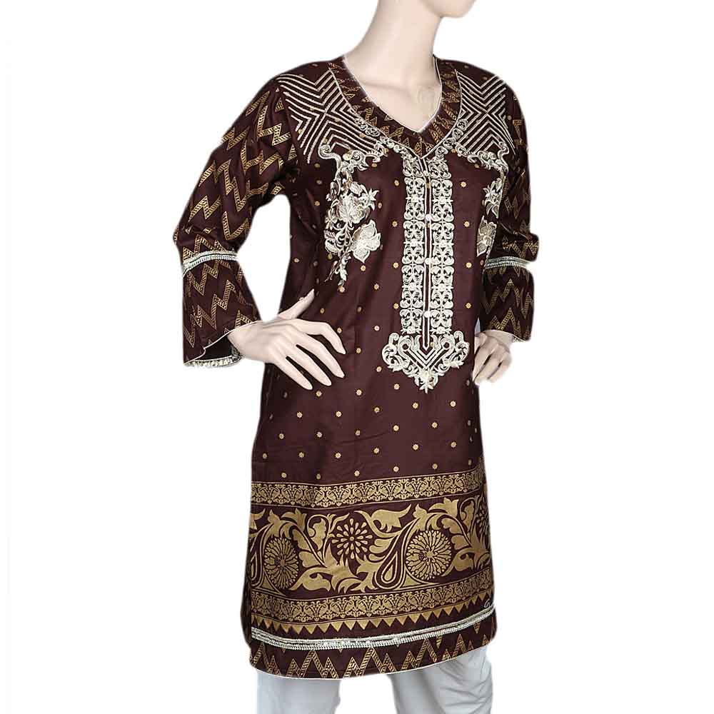 Women's Embroidered Kurti - Dark Brown, Women, Ready Kurtis, Chase Value, Chase Value