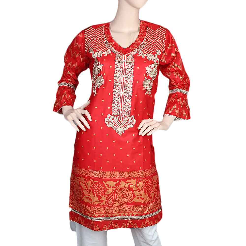 Women's Embroidered Kurti - Red, Women, Ready Kurtis, Chase Value, Chase Value