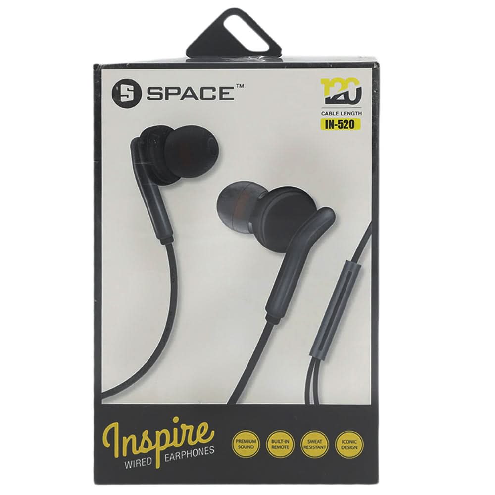 Space Inspire Earphones In-520 - Black, Home & Lifestyle, Hand Free / Head Phones, Chase Value, Chase Value