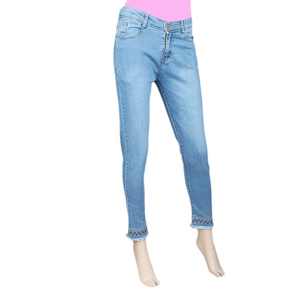 Women's Denim Pant With Emb - Light Blue, Women, Pants & Tights, Chase Value, Chase Value