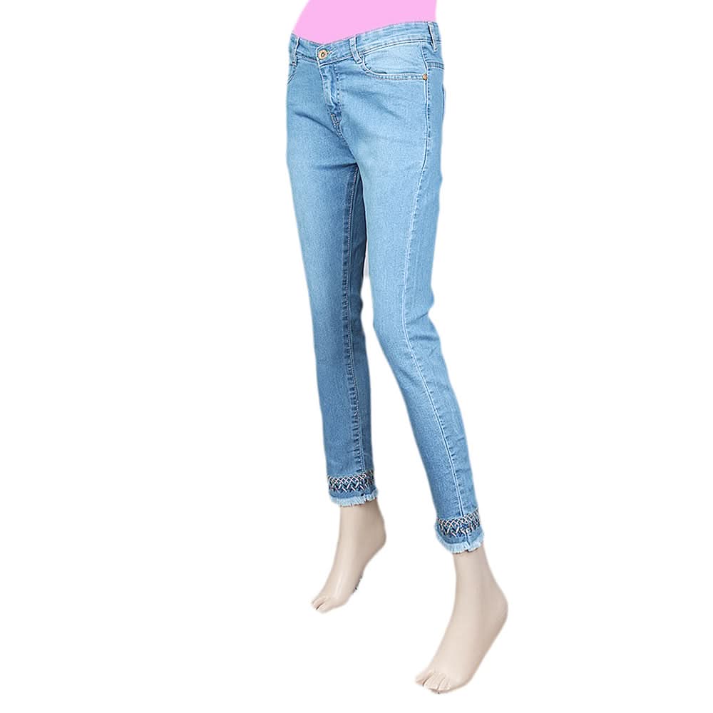 Women's Denim Pant With Emb - Light Blue, Women, Pants & Tights, Chase Value, Chase Value