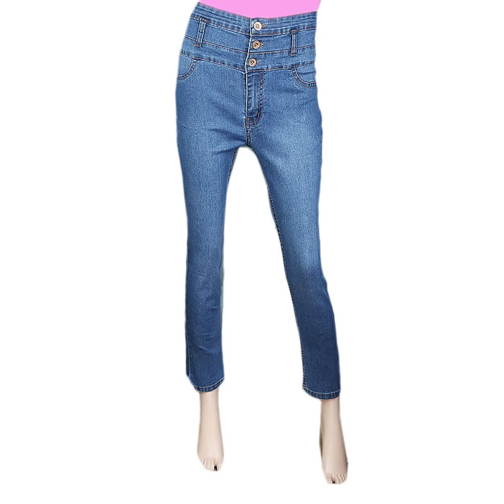 Women's Denim High Waist pant - Mid Blue, Women, Pants & Tights, Chase Value, Chase Value