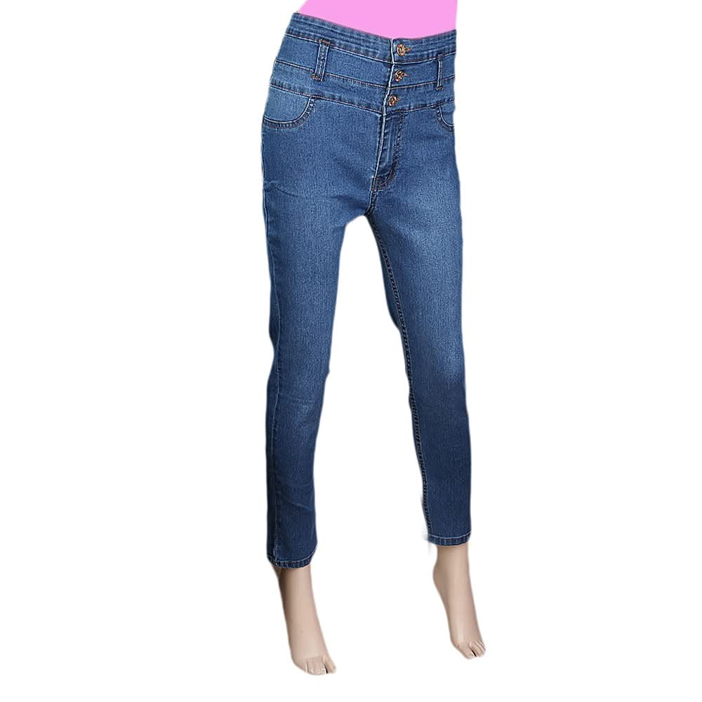 Women's Denim High Waist pant - Mid Blue, Women, Pants & Tights, Chase Value, Chase Value