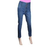 Women's Denim High Waist pant - Mid Blue, Women, Pants & Tights, Chase Value, Chase Value
