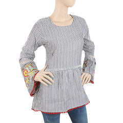 Women's Western Top With Embroidered Sleeve & Lace - Light Grey, Women, T-Shirts And Tops, Chase Value, Chase Value