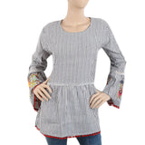Women's Western Top With Embroidered Sleeve & Lace - Light Grey, Women, T-Shirts And Tops, Chase Value, Chase Value