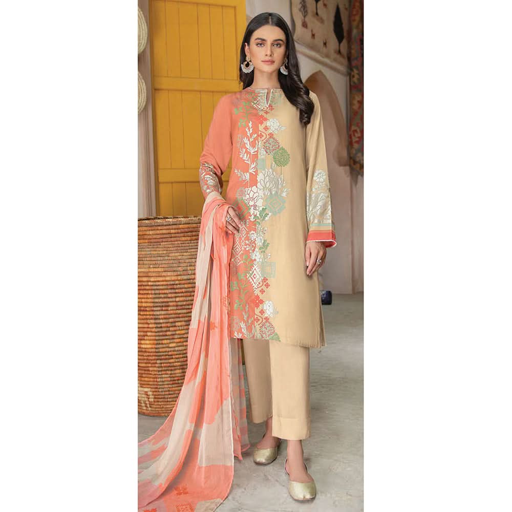 LimeLight Summer 3Pcs Unstitched Suit - Peach, Women, 3Pcs Shalwar Suit, Limelight, Chase Value