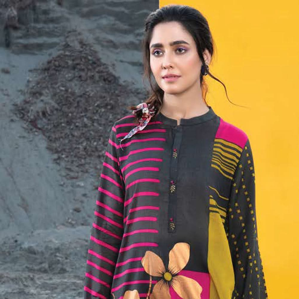 LimeLight Summer 1Pcs Unstitched Kurti - Charcoal, Women, Unstitched Kurti, Limelight, Chase Value