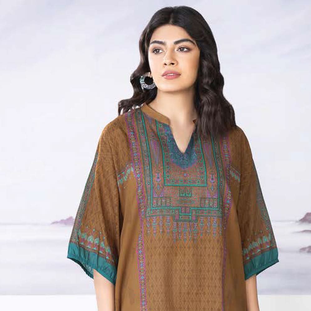 LimeLight Summer 1Pcs Unstitched Kurti - Brown, Women, Unstitched Kurti, Limelight, Chase Value