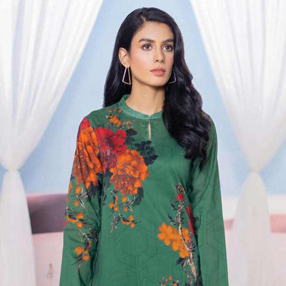 LimeLight Summer 1Pcs Unstitched Kurti - Dark Green, Women, Unstitched Kurti, Limelight, Chase Value