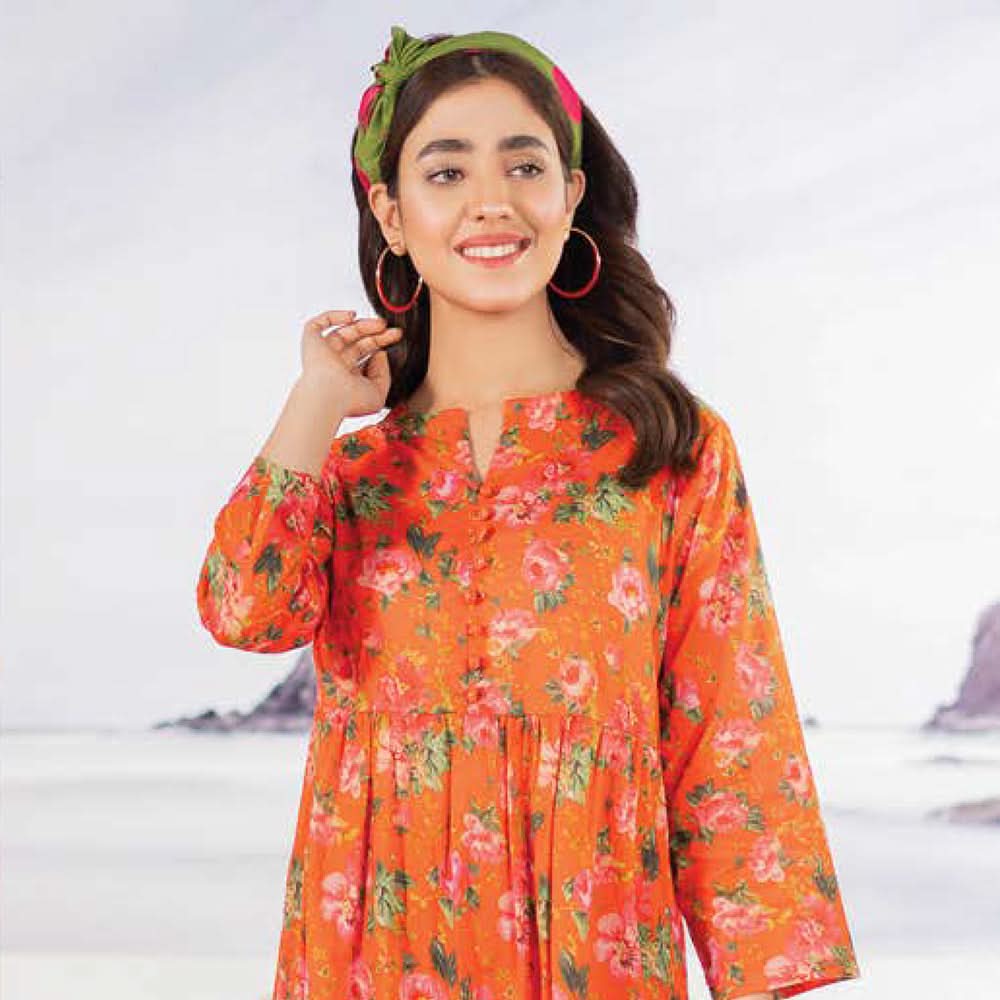 LimeLight Summer 1Pcs Unstitched Kurti - Orange, Women, Unstitched Kurti, Limelight, Chase Value