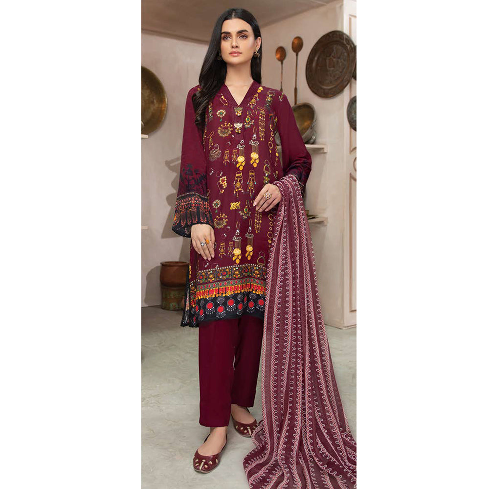 LimeLight Summer 2Pcs Unstitched Suit - Maroon, Women, 2Pcs Shalwar Suit, Limelight, Chase Value