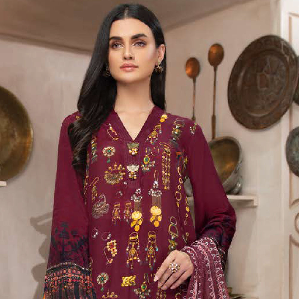 LimeLight Summer 2Pcs Unstitched Suit - Maroon, Women, 2Pcs Shalwar Suit, Limelight, Chase Value