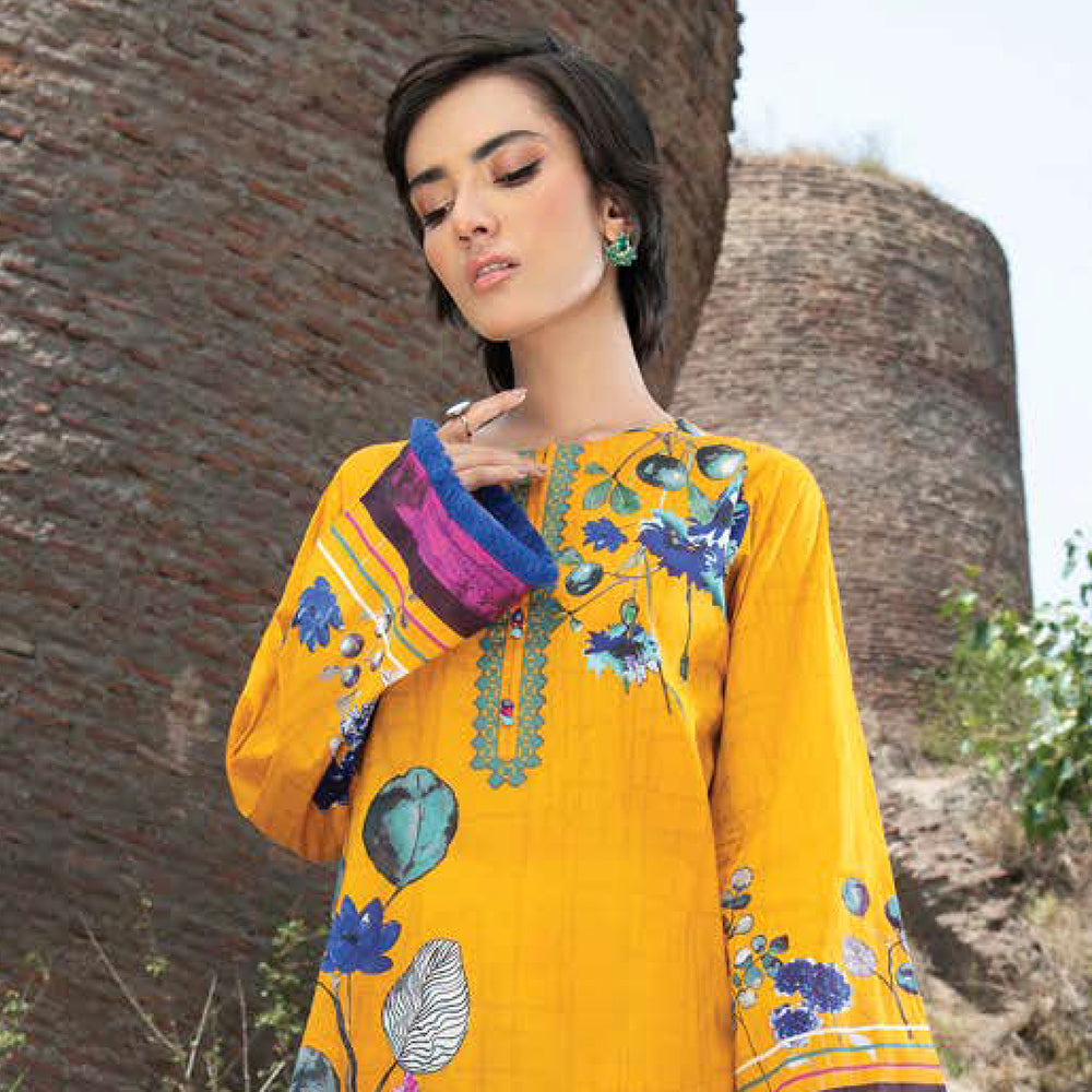 LimeLight Summer 2Pcs Unstitched Suit - Ochre, Women, 2Pcs Shalwar Suit, Limelight, Chase Value