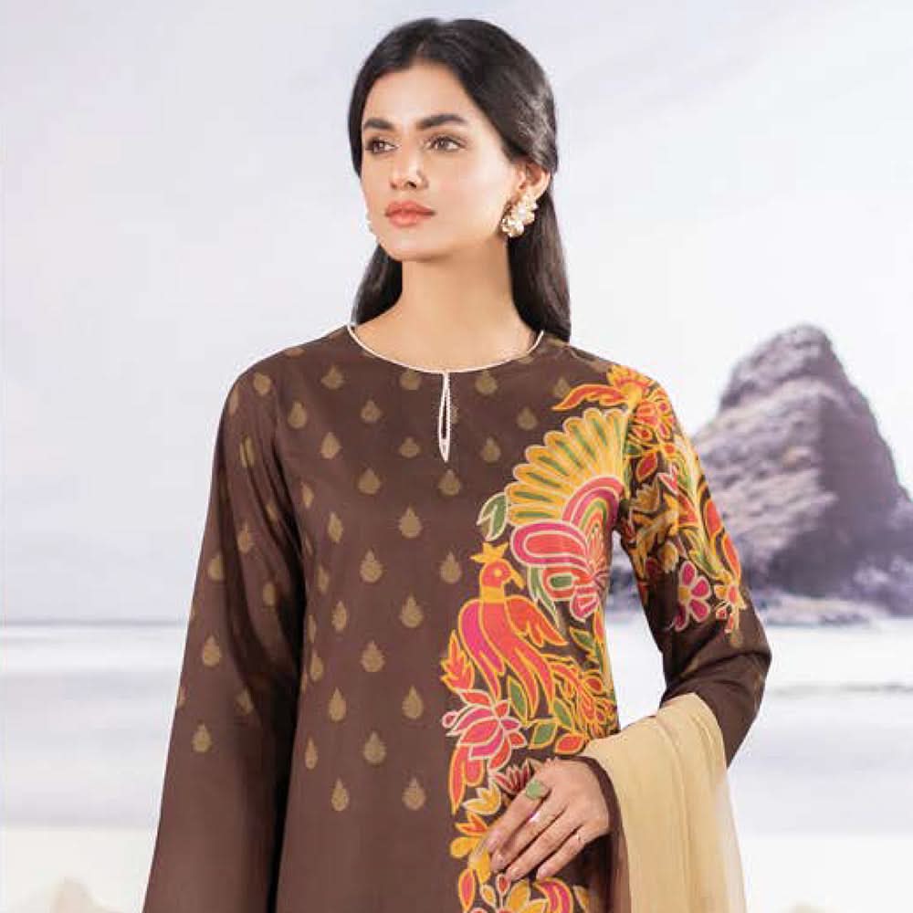 LimeLight Summer 2Pcs Unstitched Suit - Brown, Women, 2Pcs Shalwar Suit, Limelight, Chase Value