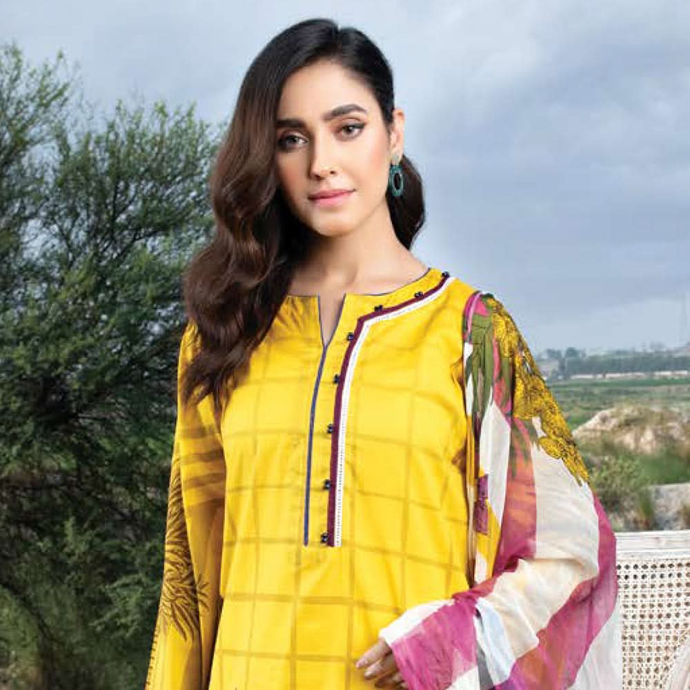 LimeLight Summer 2Pcs Unstitched Suit - Yellow, Women, 2Pcs Shalwar Suit, Limelight, Chase Value