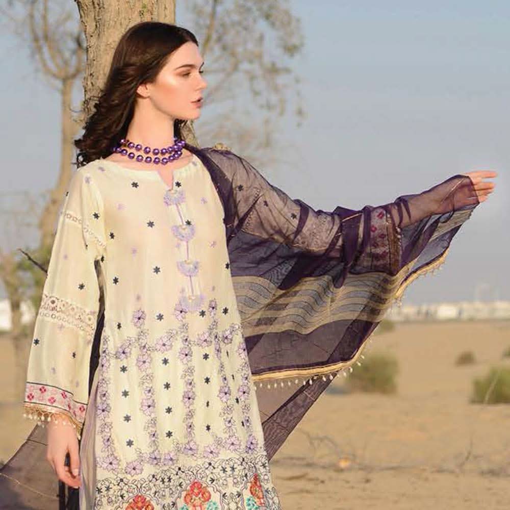 Meraki Embroidered Lawn 3 Piece Un-Stitched Suit Vol 18 - 10, Women, 3Pcs Shalwar Suit, Meraki, Chase Value