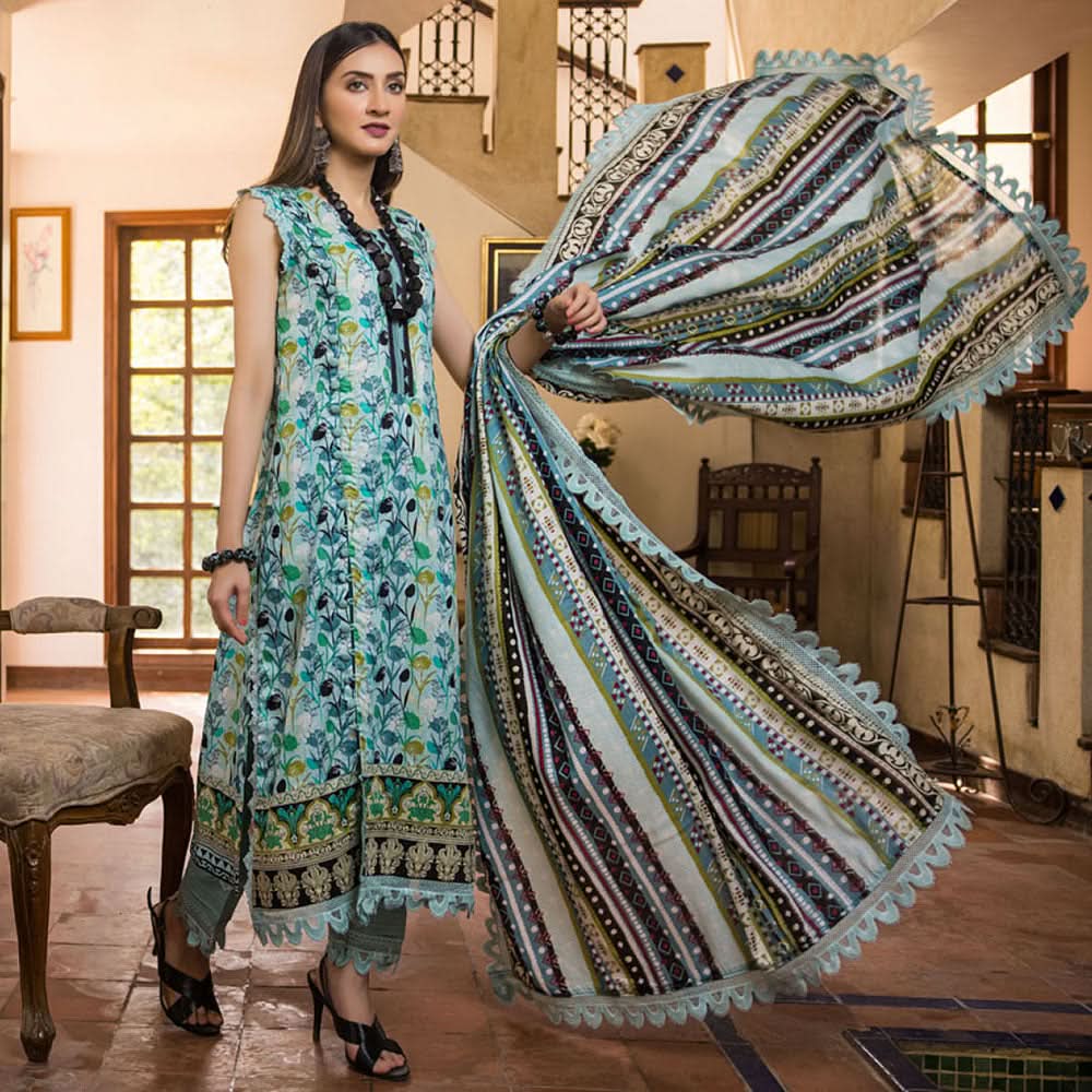Monsoon Printed Lawn 3 Pcs Unstitched Suit - 4, Women, 3Pcs Shalwar Suit, Al-Zohaib Textiles, Chase Value