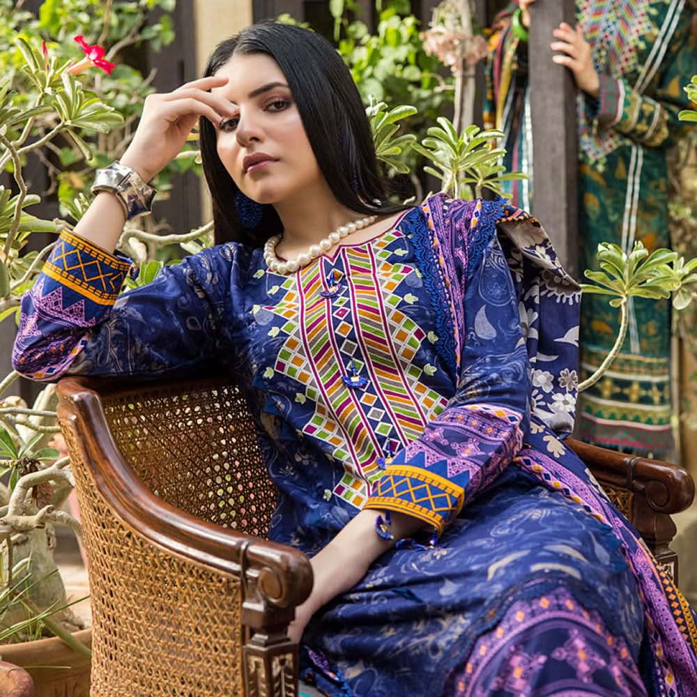 Monsoon Printed Lawn 3 Pcs Unstitched Suit - 3, Women, 3Pcs Shalwar Suit, Al-Zohaib Textiles, Chase Value