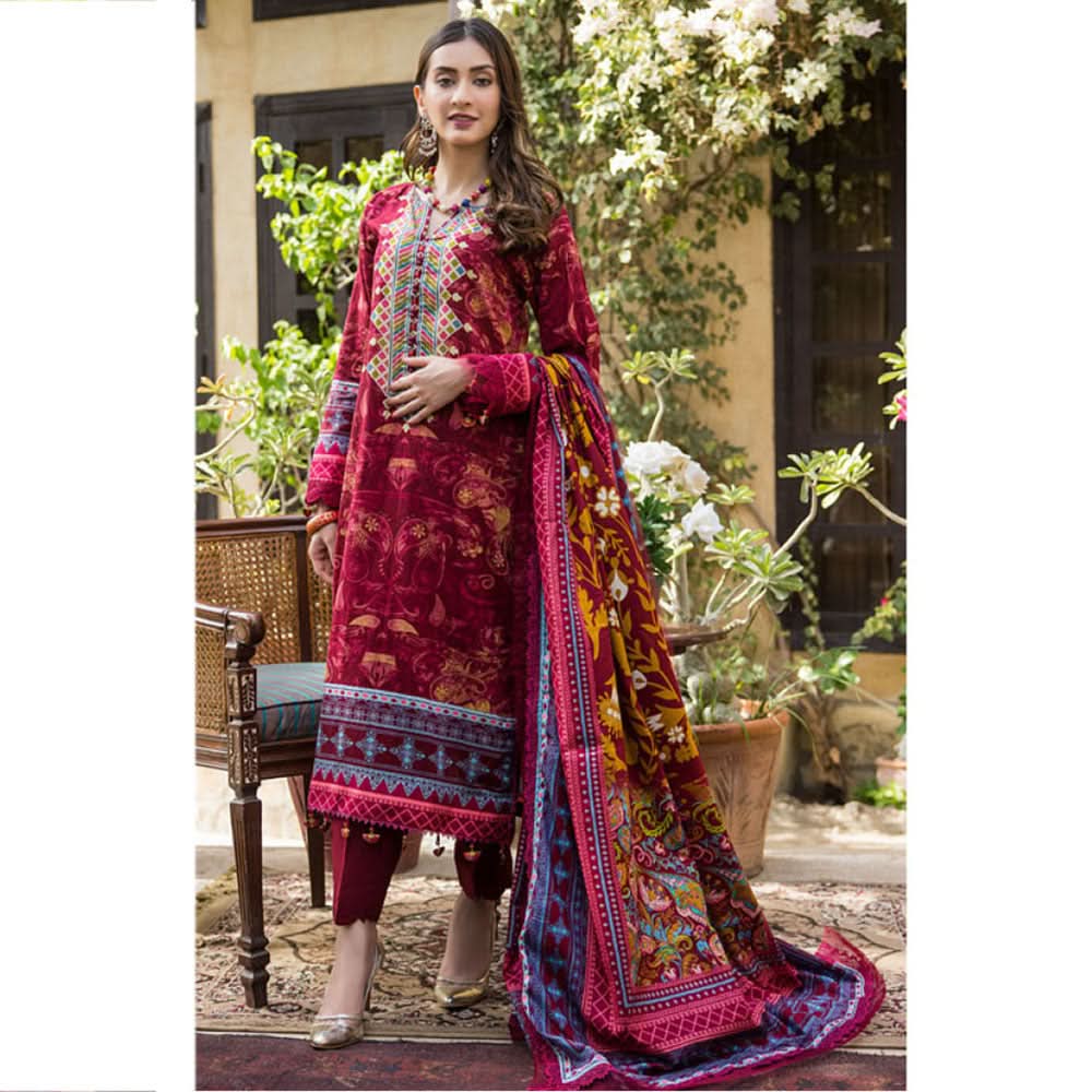 Monsoon Printed Lawn 3 Pcs Unstitched Suit - 3, Women, 3Pcs Shalwar Suit, Al-Zohaib Textiles, Chase Value
