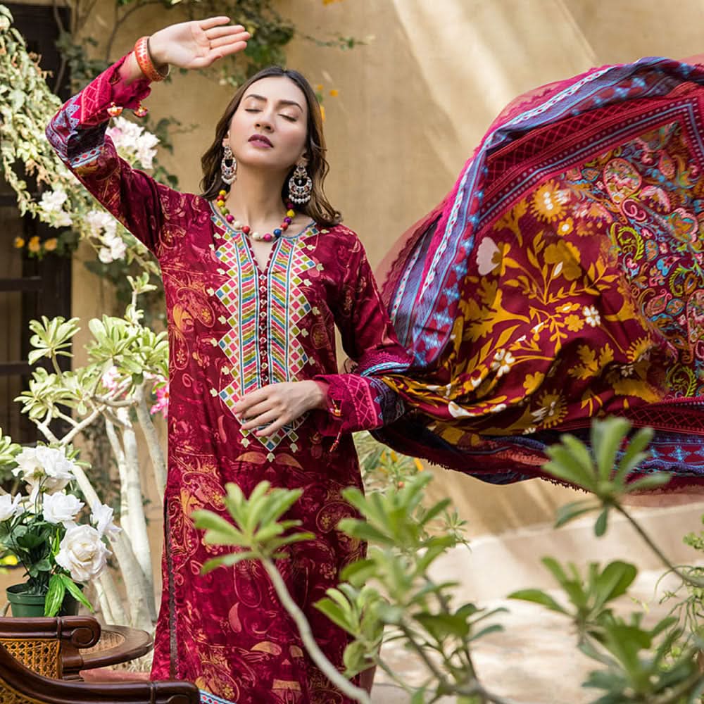 Monsoon Printed Lawn 3 Pcs Unstitched Suit - 3, Women, 3Pcs Shalwar Suit, Al-Zohaib Textiles, Chase Value