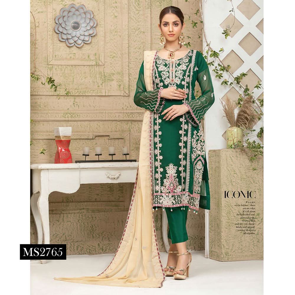 Luxury Embroidered Chiffon Semi-Stitched Suit - MS-2765, Women, 3Pcs Shalwar Suit, Rana Arts, Chase Value