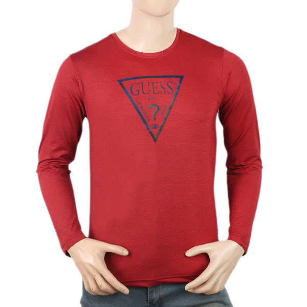 Men's Full Sleeves Round Neck Lycra Printed T-Shirt - Maroon, Men, T-Shirts And Polos, Chase Value, Chase Value