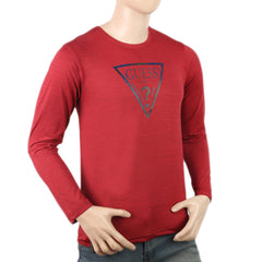 Men's Full Sleeves Round Neck Lycra Printed T-Shirt - Maroon, Men, T-Shirts And Polos, Chase Value, Chase Value