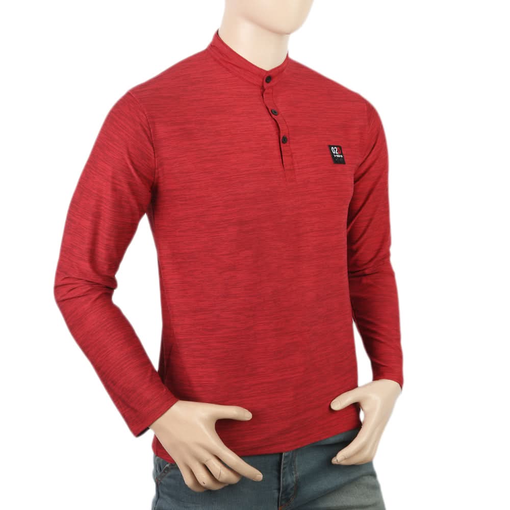 Men's Full Sleeves Round Neck Lycra Printed T-Shirt - Maroon, Men, T-Shirts And Polos, Chase Value, Chase Value