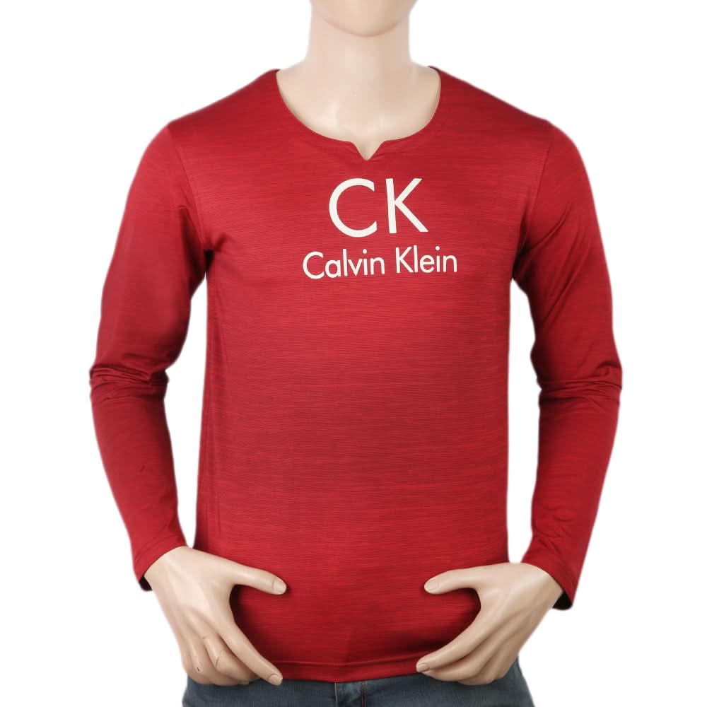 Men's Full Sleeves Round Neck Lycra Printed T-Shirt - Maroon, Men, T-Shirts And Polos, Chase Value, Chase Value