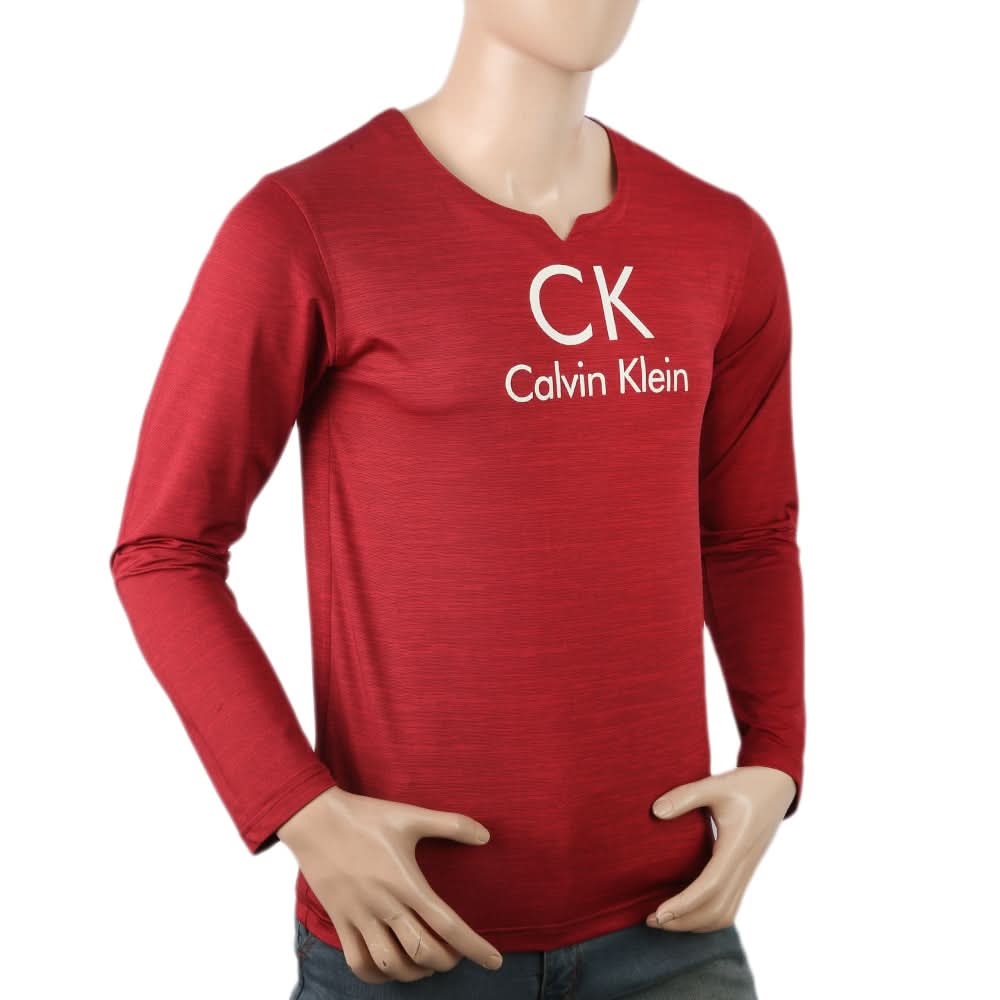 Men's Full Sleeves Round Neck Lycra Printed T-Shirt - Maroon, Men, T-Shirts And Polos, Chase Value, Chase Value