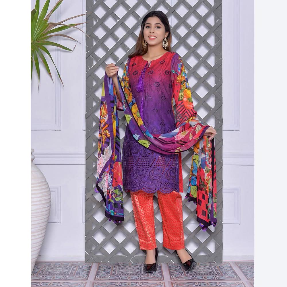 Schick Mushk Chickenkari Boring Lawn Collection 3 Pcs Un-Stitched Suit - 7, Women, 3Pcs Shalwar Suit, MI Creation, Chase Value