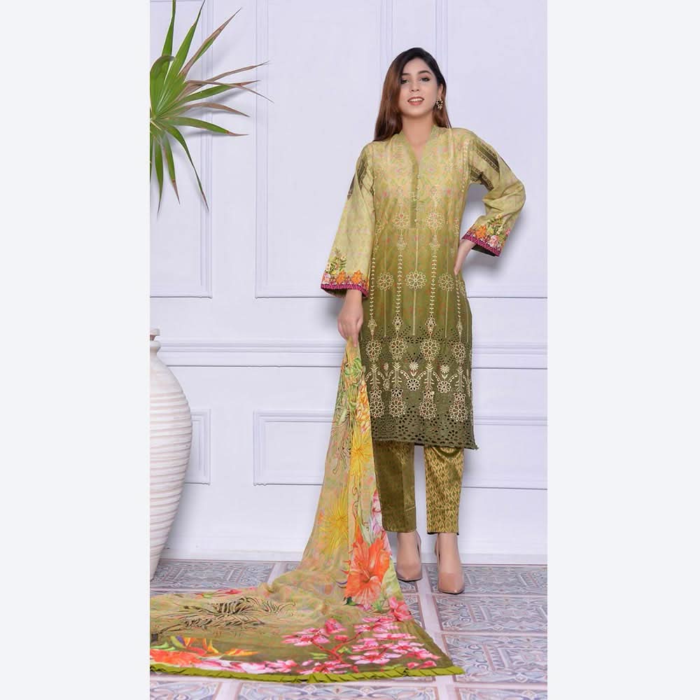 Schick Mushk Chickenkari Boring Lawn Collection 3 Pcs Un-Stitched Suit - 2, Women, 3Pcs Shalwar Suit, MI Creation, Chase Value