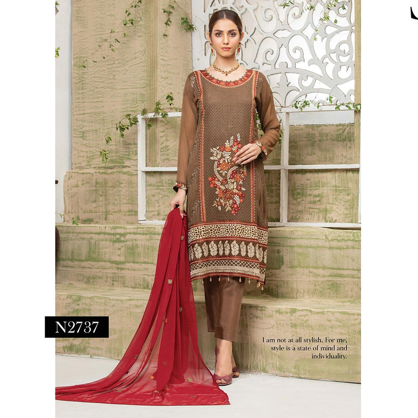 Luxury Embroidered Chiffon Semi-Stitched Suit - N-2737, Women, 3Pcs Shalwar Suit, Rana Arts, Chase Value