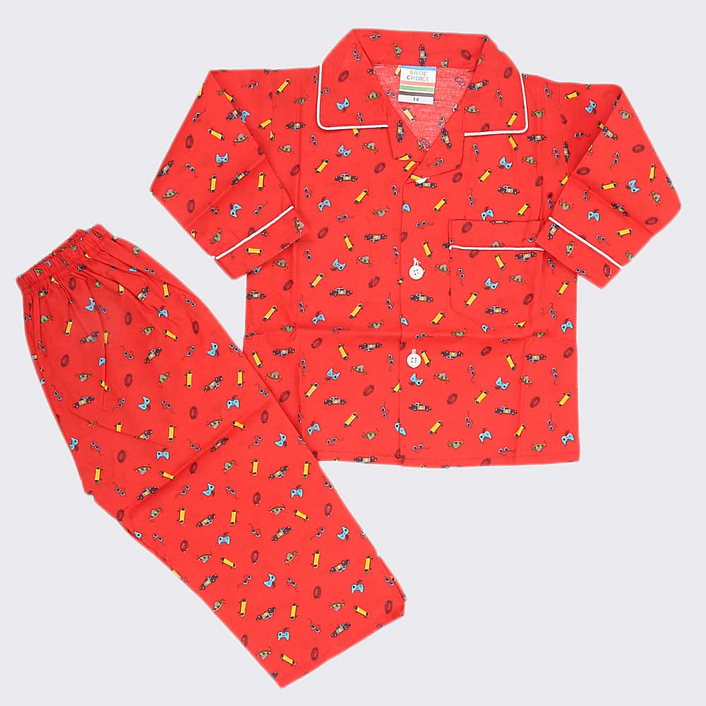 Boys Full Sleeves Night Suit - Red, Kids, Boys Sets And Suits, Chase Value, Chase Value