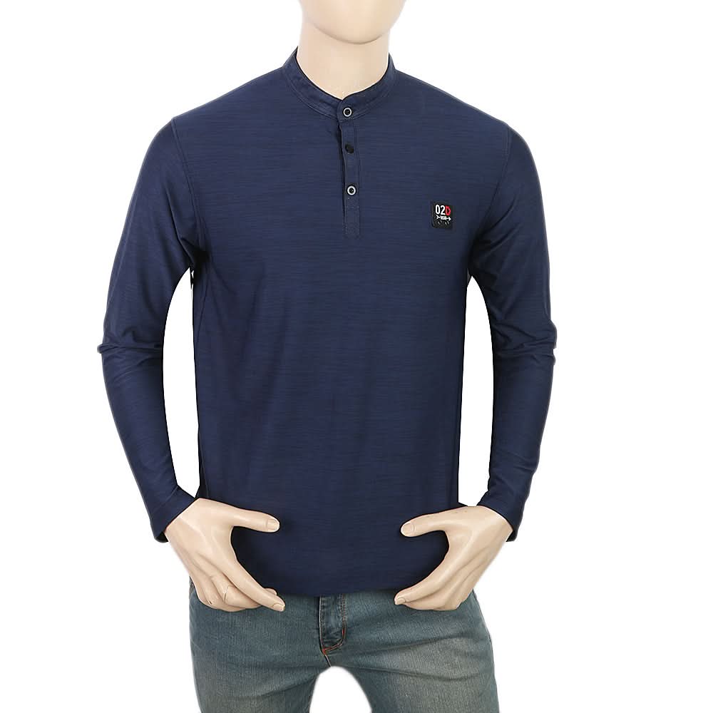 Men's Full Sleeves Round Neck Lycra Printed T-Shirt - Navy Blue, Men, T-Shirts And Polos, Chase Value, Chase Value