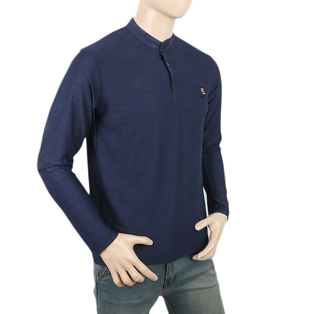 Men's Full Sleeves Round Neck Lycra Printed T-Shirt - Navy Blue, Men, T-Shirts And Polos, Chase Value, Chase Value